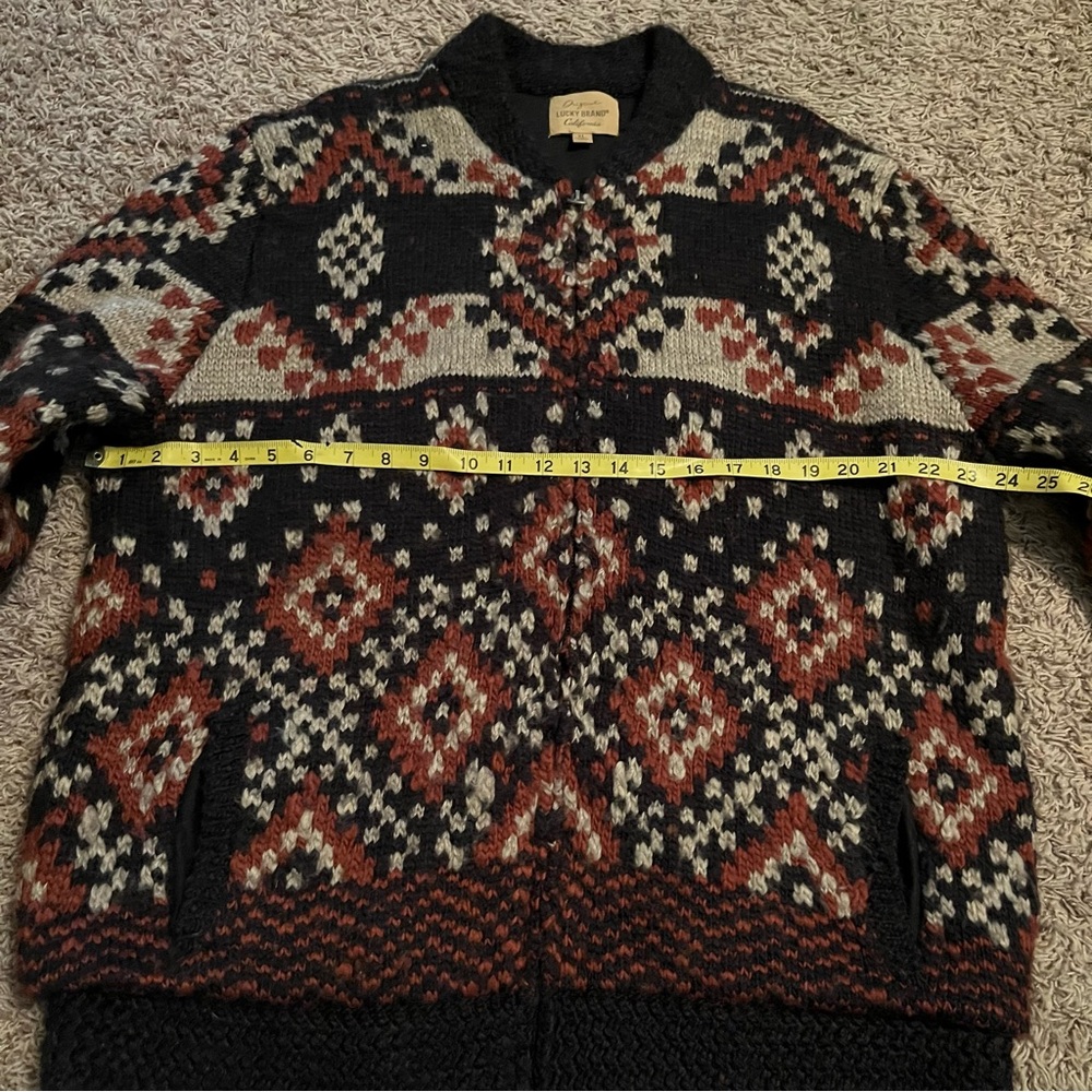 Lucky Brand Vintage Aztec Zip-Up Sweater Jacket Black Mens XL Heavyweight Knit - Picture 10 of 12